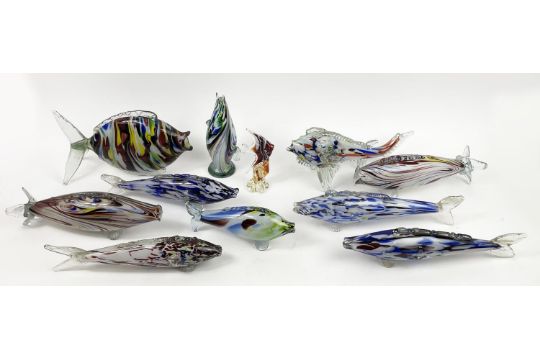 MURANO FISH, eleven multi-coloured including an angel fish and upright fish. - Image 1 of 11