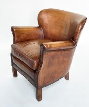 LITTLE PROFESSOR ARMCHAIR, in the manner of Timothy Oulton soft natural mid brown leather upholstery