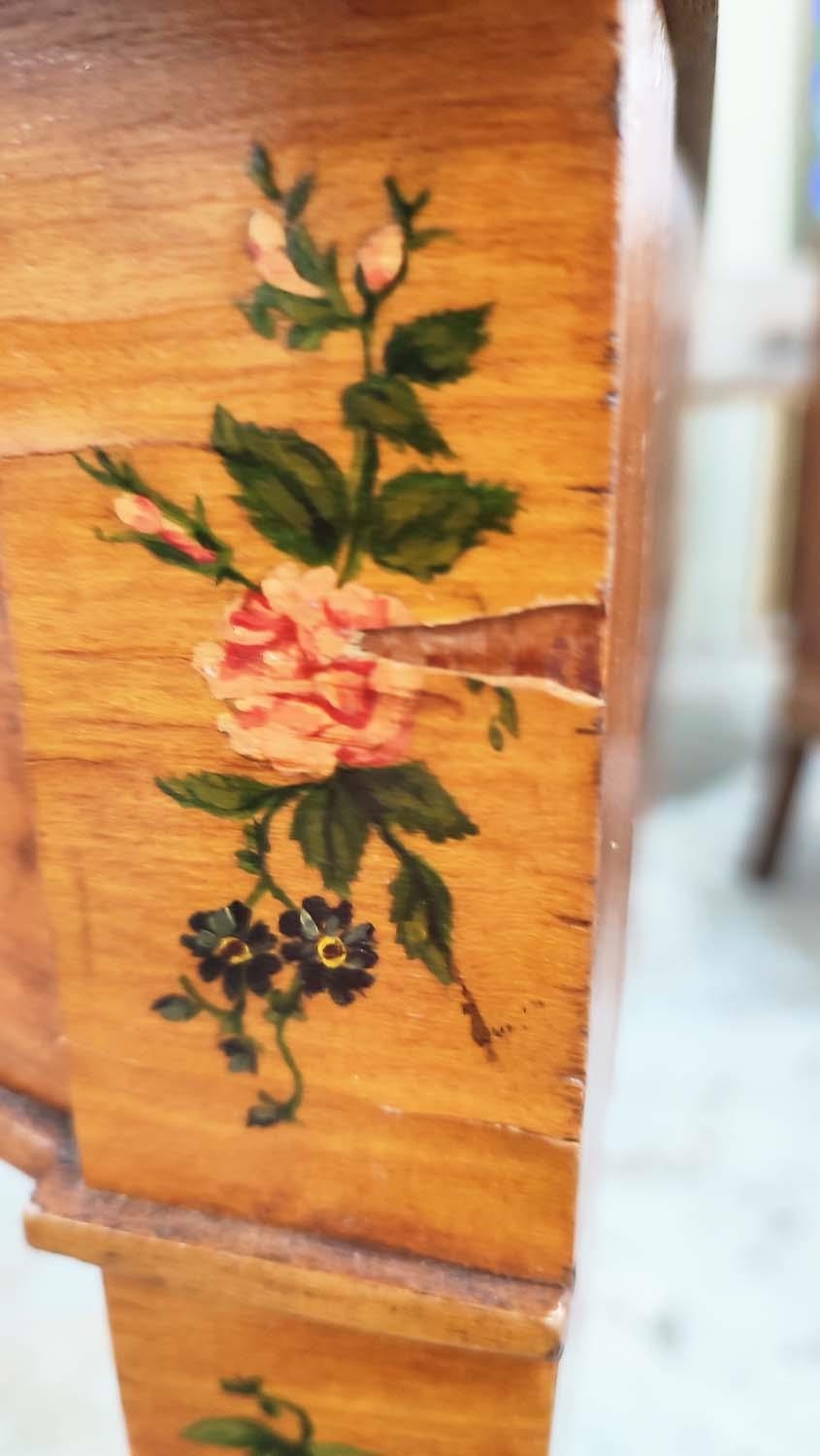 SHERATON STYLE DEMI LUNE SIDE TABLE, late 20th century satinwood and floral painted, 77cm H x - Image 10 of 11