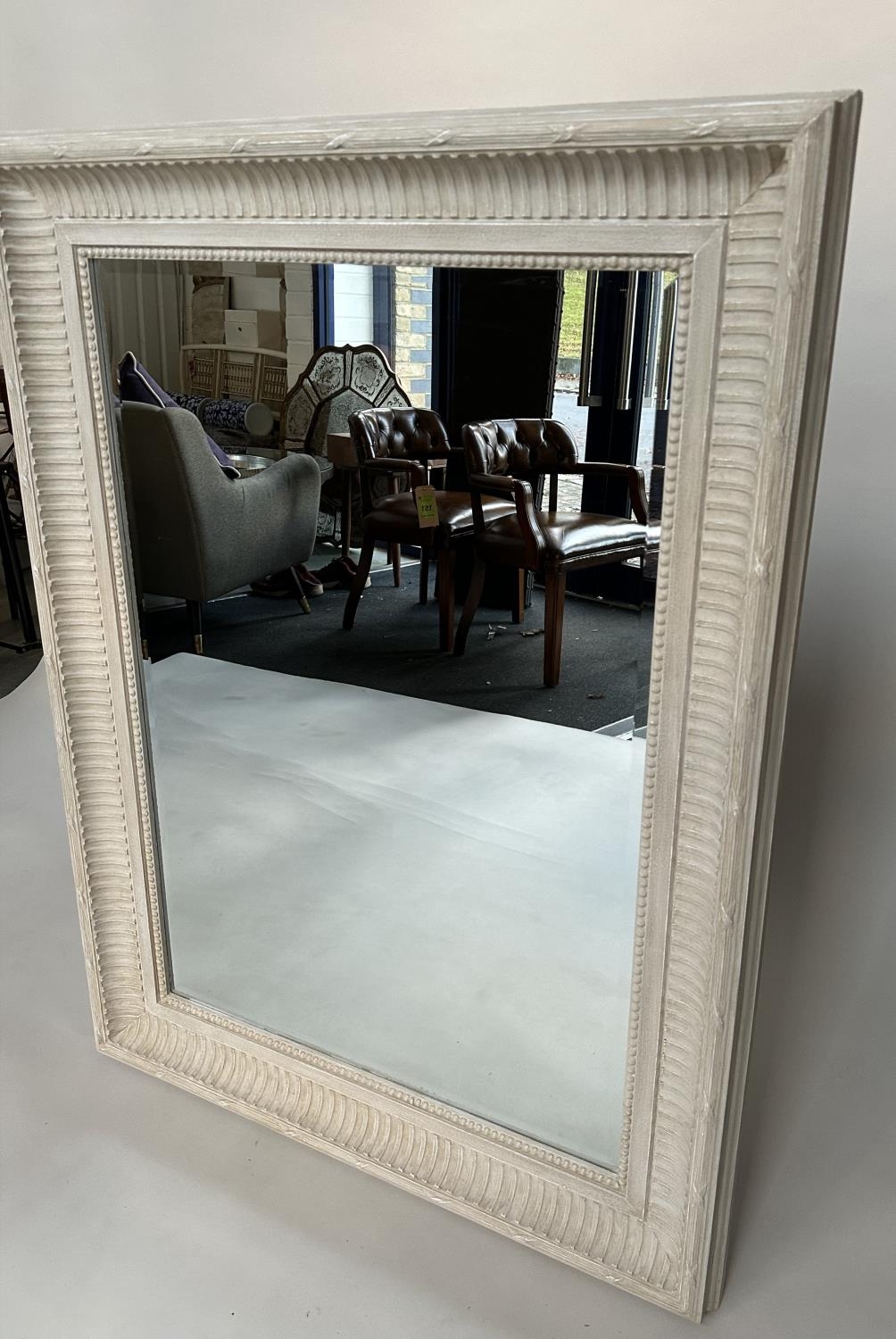 WALL MIRROR, rectangular French style grey painted with fluted beaded frame, 125cm x 95cm. - Image 3 of 5