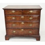 CHEST, early 18th century English Queen Anne figured walnut and crossbanded with quartered top above