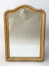 WALL MIRROR, 19th century French giltwood and gesso with raised arch and beaded frame, 130cm H x