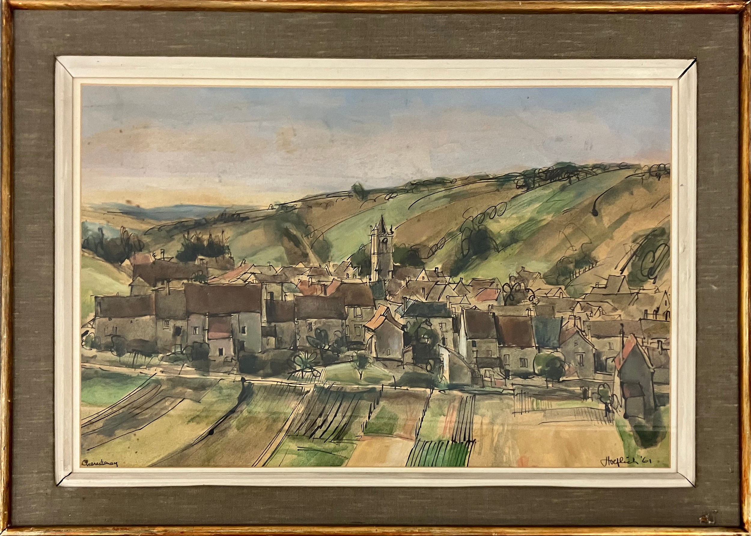 SHERMAN CLARK HOEFLICH 'Charentenay', watercolour, 33cms x 54cms ,signed and dated '61.