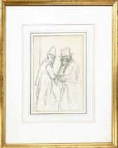 DAME LAURA KNIGHT, 'Clown and ringmaster', pencil, 30cm x 20cm, framed.