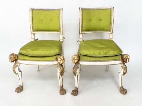 SIDE CHAIRS, a pair, English Country House, early 19th century grey painted and parcel gilt with