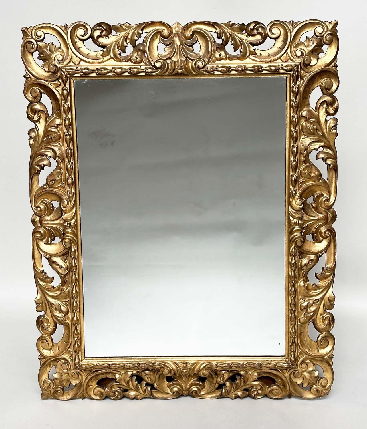 FLORENTINE WALL MIRROR, 19th century Italian rectangular carved giltwood C scroll and foliate - Image 2 of 6