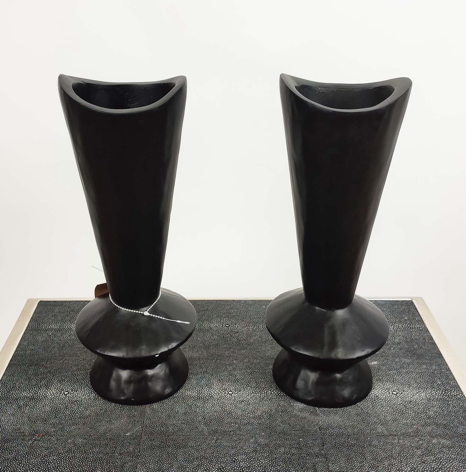 JULIAN CHICHESTER TENAVA VASES, a pair, faux black gesso finish, decorative, not water tight, 36cm H