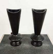 JULIAN CHICHESTER TENAVA VASES, a pair, faux black gesso finish, decorative, not water tight, 36cm H