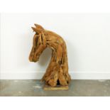 DRIFTWOOD HORSE HEAD SCULPTURE, ON STAND, 88cm H x 55cm W.