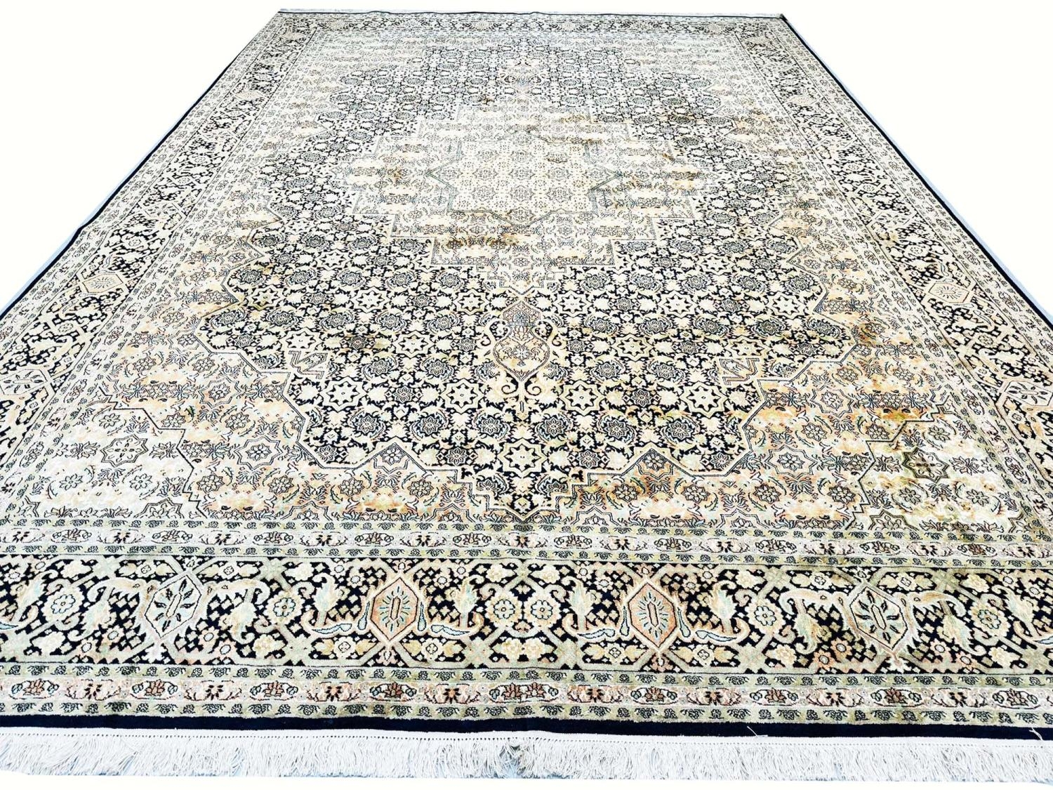 FINE PURE SILK TEHRAN DESIGN CARPET, 435cm x 310cm.