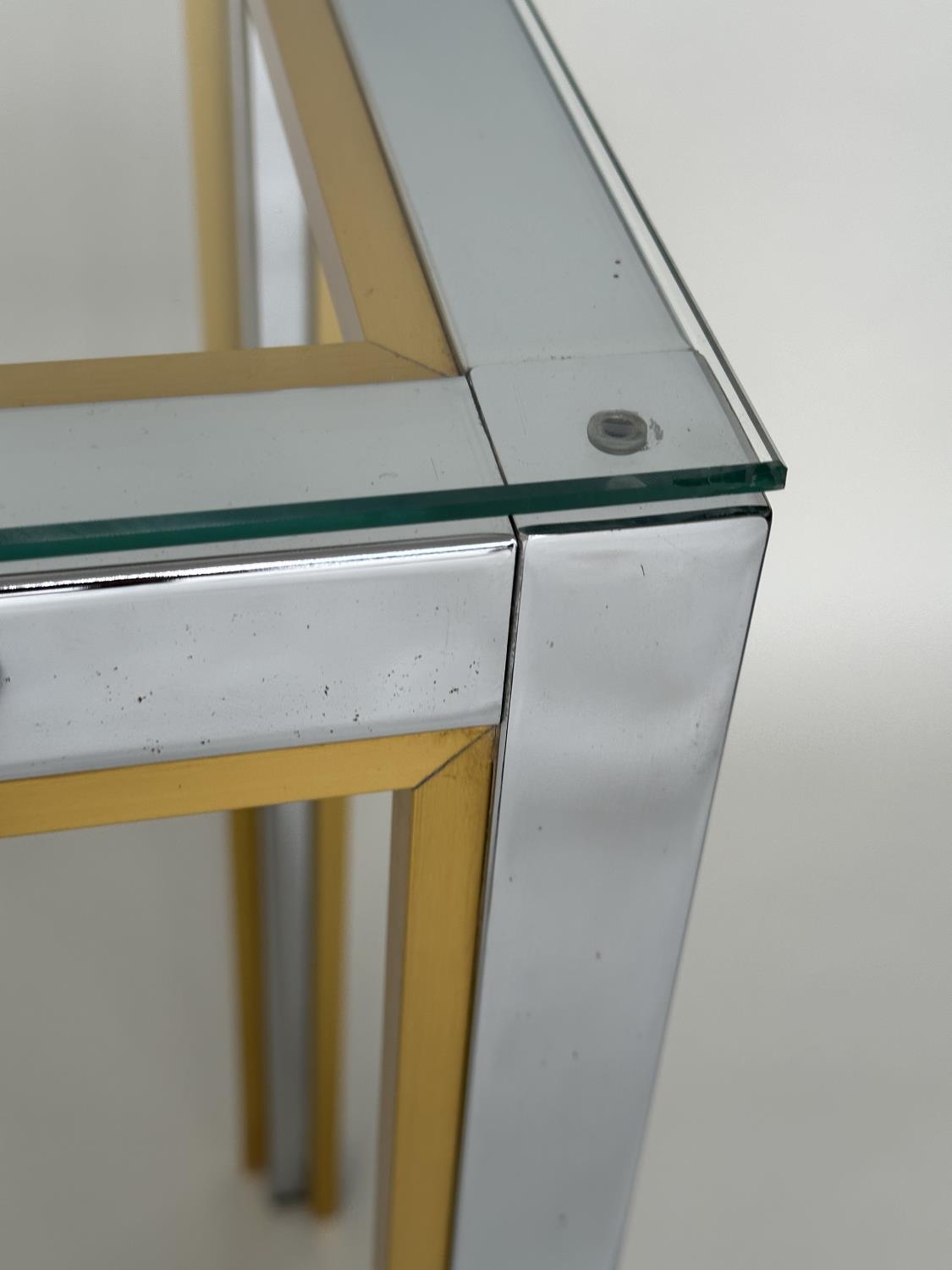 CONSOLE TABLE, 1970s Italian style brass and chrome framed rectangular plate glass, 135cm W x 72cm H - Image 2 of 8