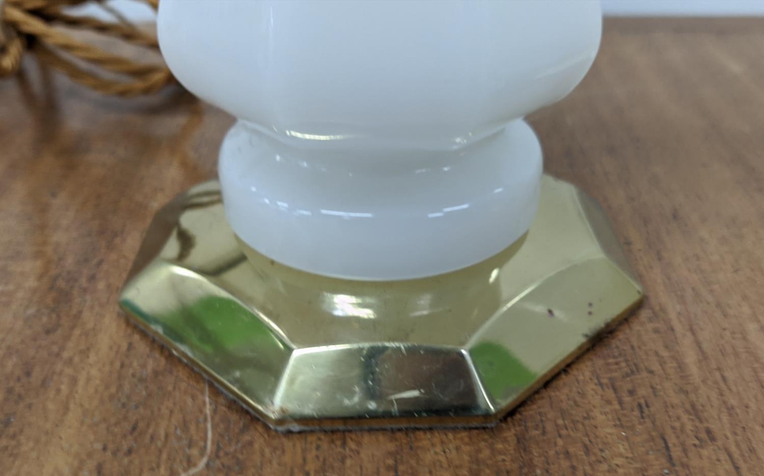 CENEDESE MURANO TABLE LAMPS, vintage, white opaline glass with brass mounts, 45cm H. (2) - Image 3 of 4