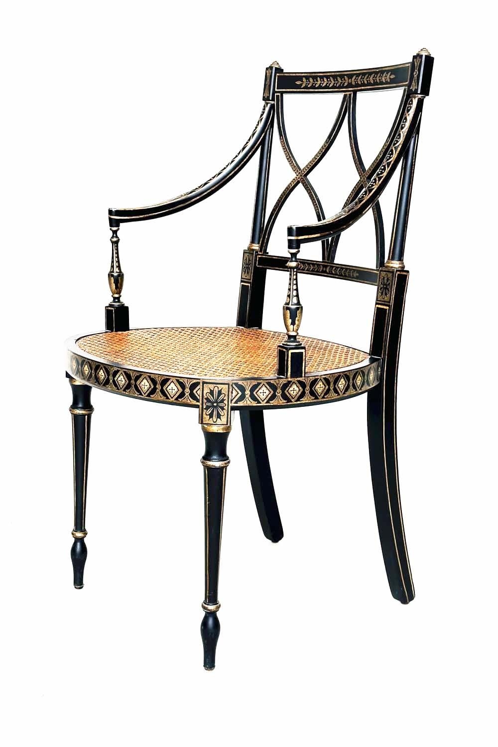 ARMCHAIRS, a pair, Regency style black lacquered and gilt painted with lattice backs and cane seats, - Image 13 of 15