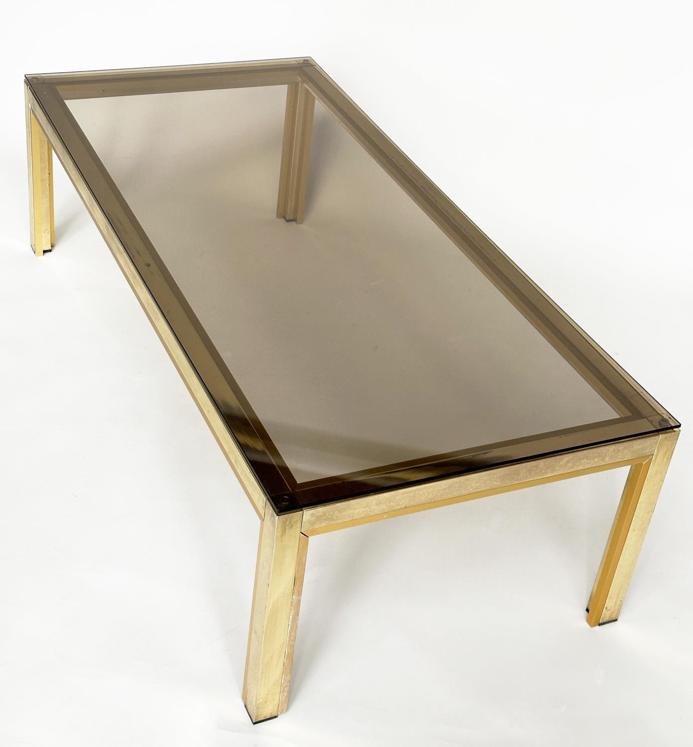 LOW TABLE, 1970s Italian brass and glass rectangular, 130cm x 60cm x 38cm. - Bild 7 aus 10