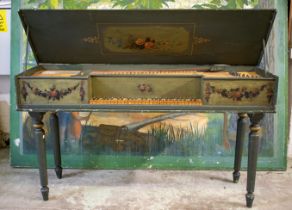 SPINET, 19th century Continental green painted with floral and gilt detail, 174cm x 56cm x 97cm H.