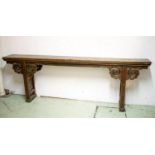 ALTAR TABLE, 90cm H x 264cm W x 34cm D, Chinese hardwood, possibly 17th or 18th century.