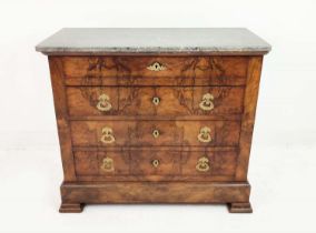 COMMODE, Louis Philippe walnut with five drawers and marble top, 110cm x 51.5cm x 95cm.