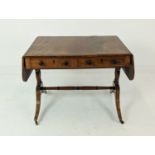 SOFA TABLE, Regency mahogany, satinwood and rosewood with crossbanded detail, with two frieze