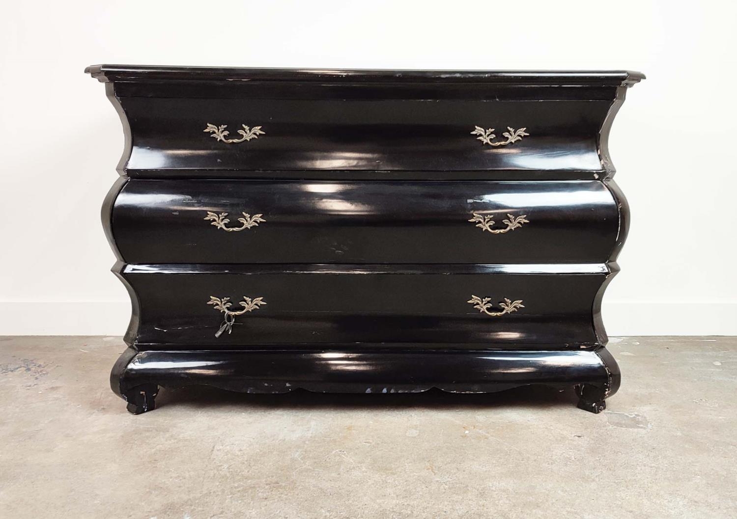 COMMODE, ebonised with three drawers, 129cm x 55cm x 84cm. - Image 2 of 7