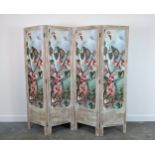 FLOOR SCREEN, four fold, floral and foliate printed design, 183cm x 51cm per panel.