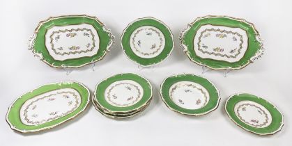 PART DAVENPORT SERVICE, comprising four dinner plates, a side plate, single bowl, a serving tray and