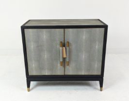 SIDE CABINET, faux shagreen with cupboard doors and gilt metal detail, 87cm H x 97cm W x 45cm D.