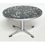 CIRCULAR LOW TABLE, 1950's style Belgian chrome and mosaic tiled.
