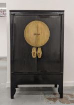 MARRIAGE CABINET, ebonised and gilt metal, 108cm x 63cm x 179cm.