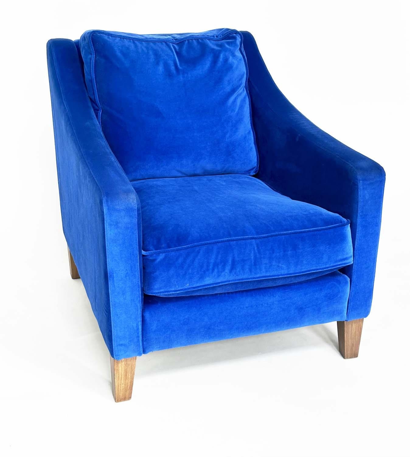 ARMCHAIR, traditional, blue velvet upholstered with soft cushions and tapering supports, Sofa.com, - Image 10 of 11