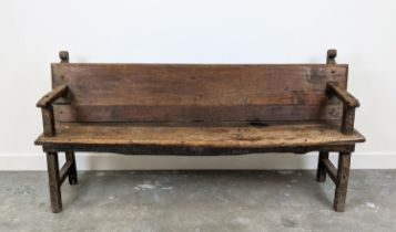 SETTLE, late 18th/early 19th century rustic walnut, 90cm H x 185cm x 50cm.