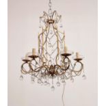 CHANDELIER, with a gilt metal frame and small droplets, electrified approx 60cm H x 55cm W.