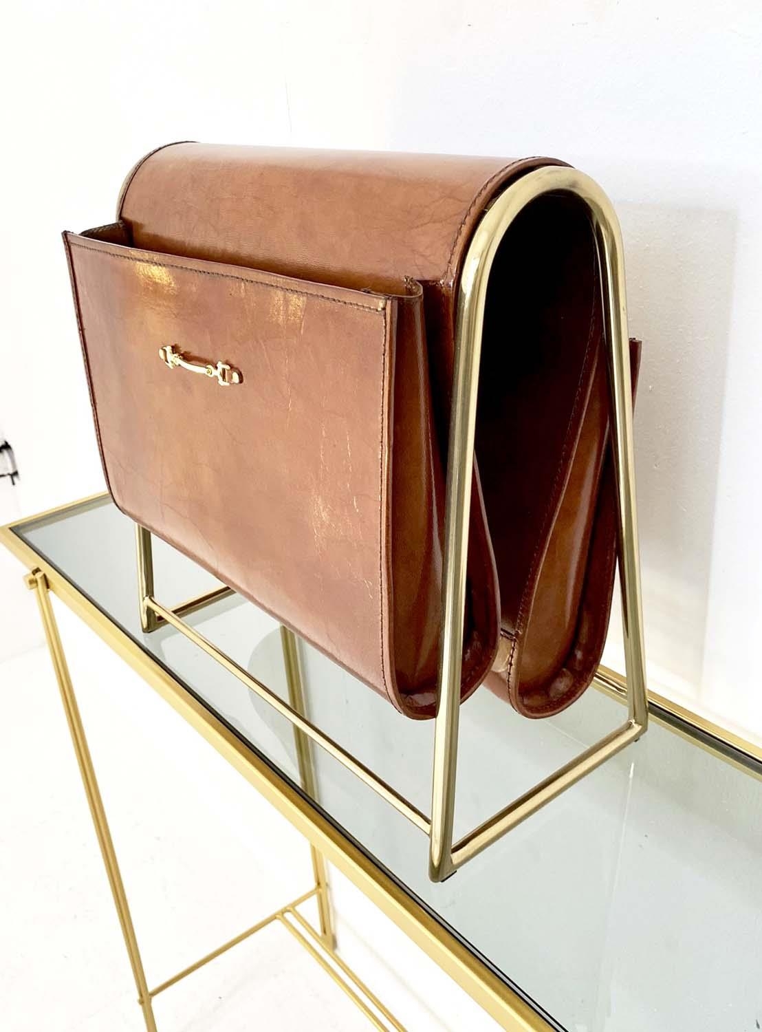 READING RACK, tan leather and gilt metal, 39cm x 38cm x 20cm. - Image 2 of 4