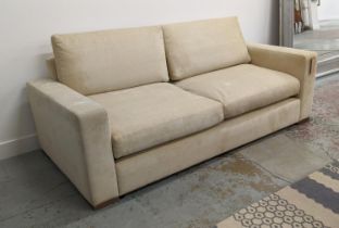 SOFA, contemporary sand coloured fabric upholstered, 195cm W approx.