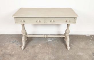 WRITING TABLE, Victorian grey painted with two drawers, 74cm H x 113cm W x 53cm D.