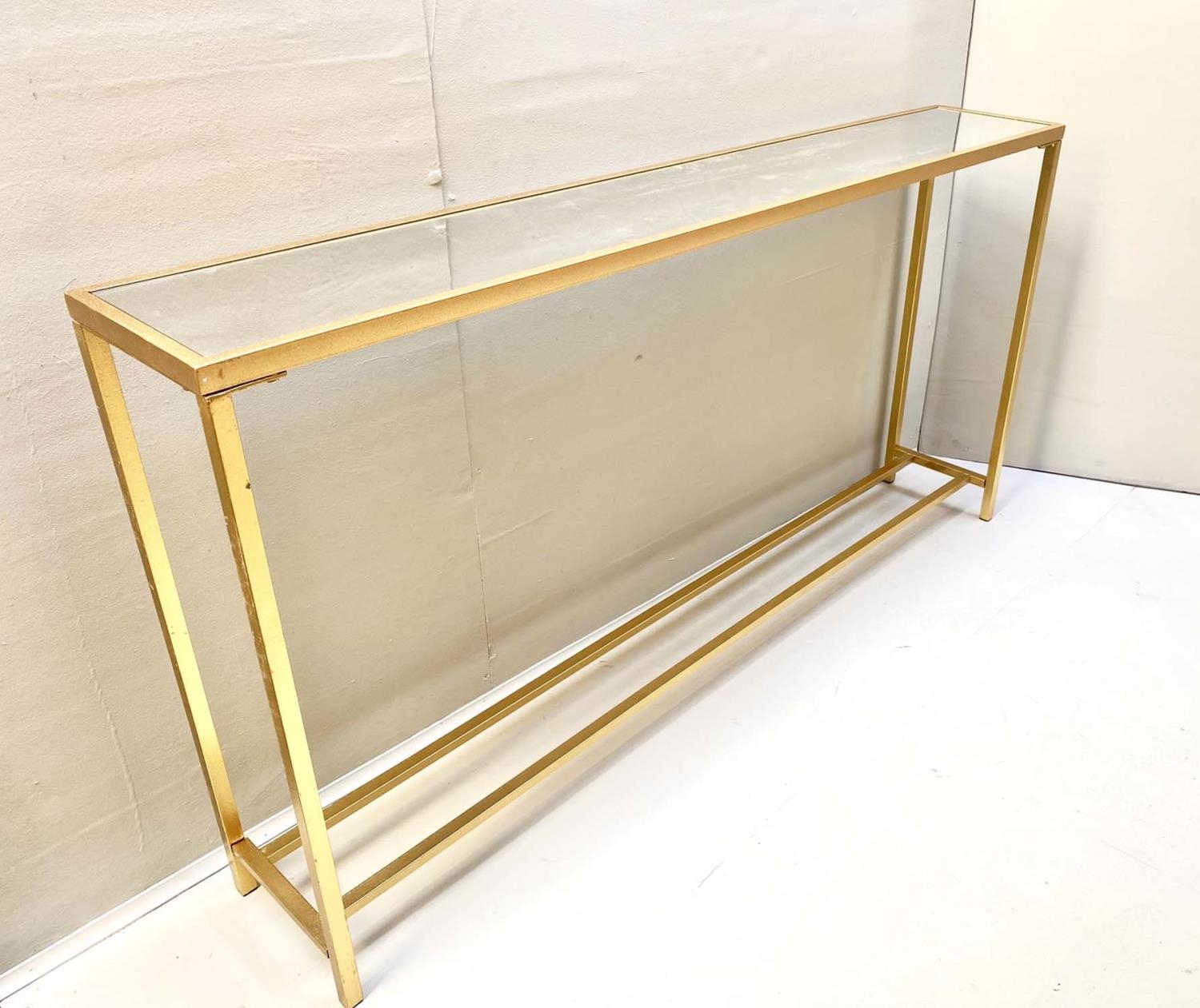 CONSOLE TABLE, gilt metal and glass, 79cm x 152cm x 25cm. - Image 3 of 4