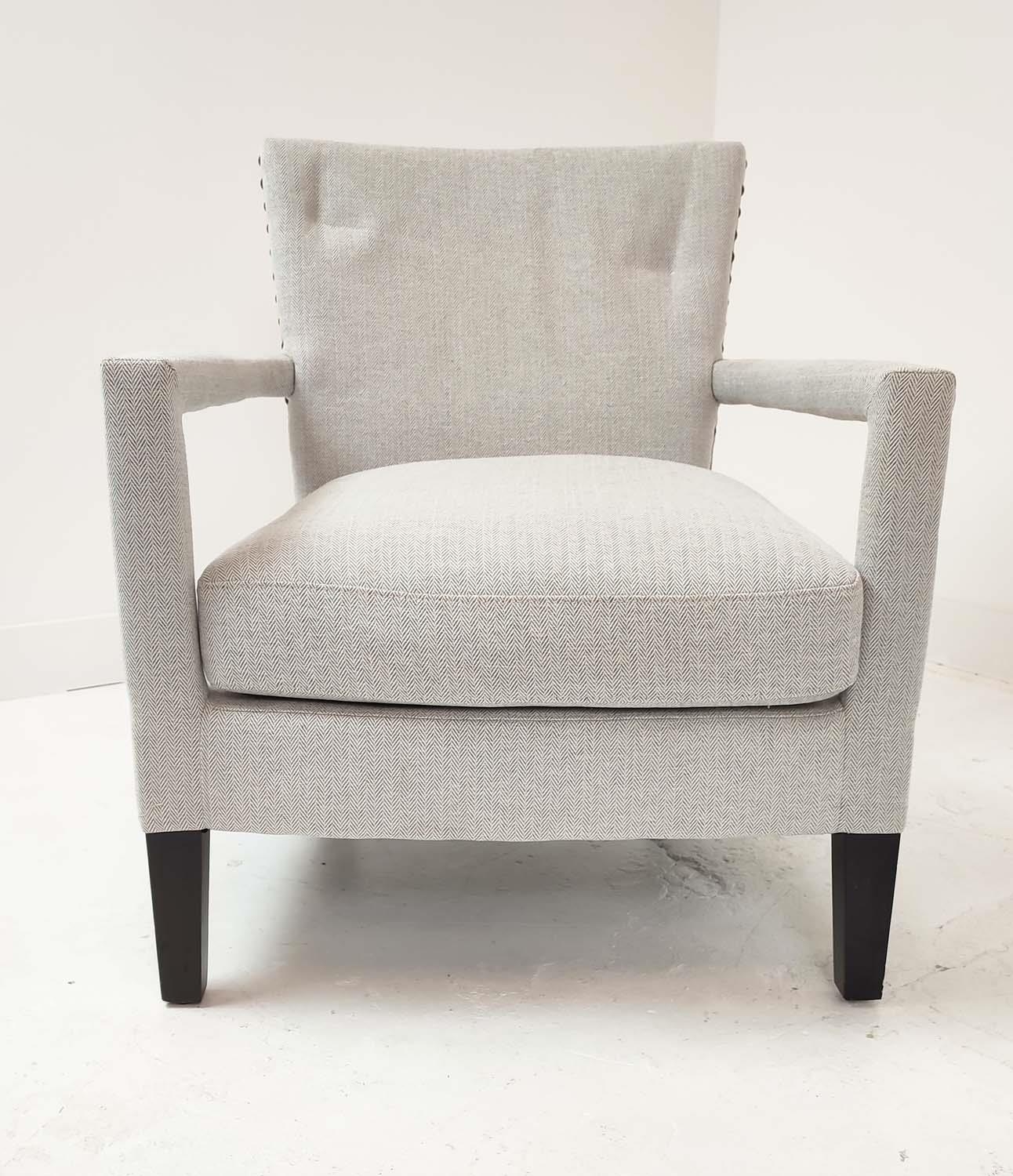 EICHHOLTZ ARMCHAIRS, a pair, light grey upholstery with studded detail, 80cm H x 70cm W x 80cm D. ( - Image 4 of 7