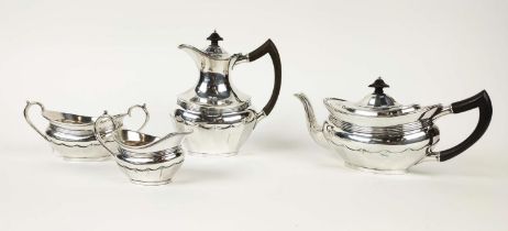 FOUR PIECE TEA AND COFFEE SERVICE, early 20th Century, silver plated, Classical style, comprising