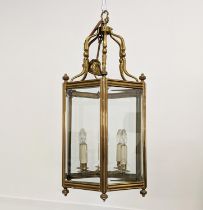 HALL LANTERN, Victorian design brass, hexagonal with six branch and bevelled glass panels, 75cm H.