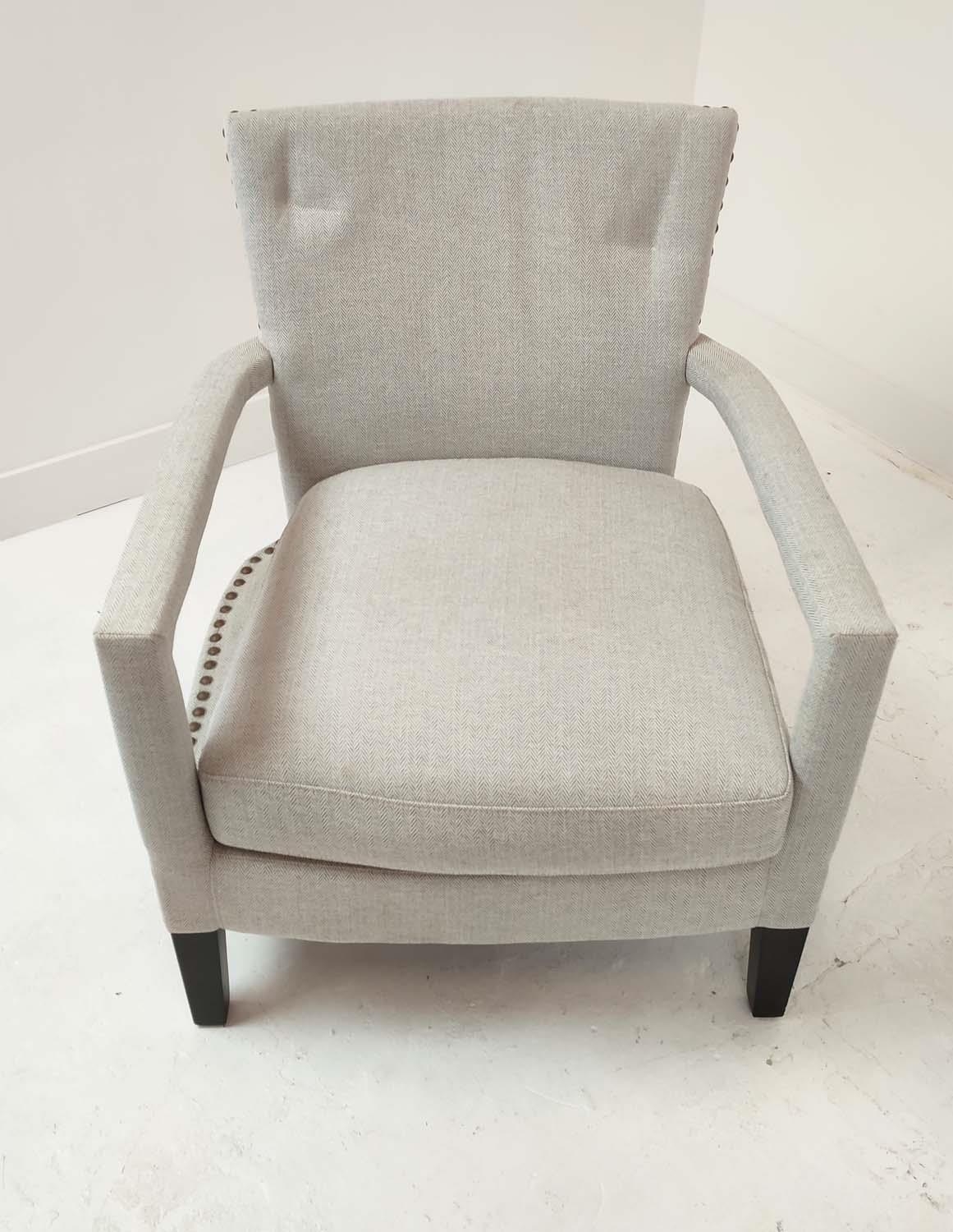EICHHOLTZ ARMCHAIRS, a pair, light grey upholstery with studded detail, 80cm H x 70cm W x 80cm D. ( - Image 3 of 7