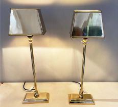 LIBRARY TABLE LAMPS, a pair, gilt metal shades, 60cm x 18cm x 13cm. (2)