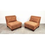 LOUNGE CHAIRS, a pair, caramel alcantara upholstered, 78cm W. (2)