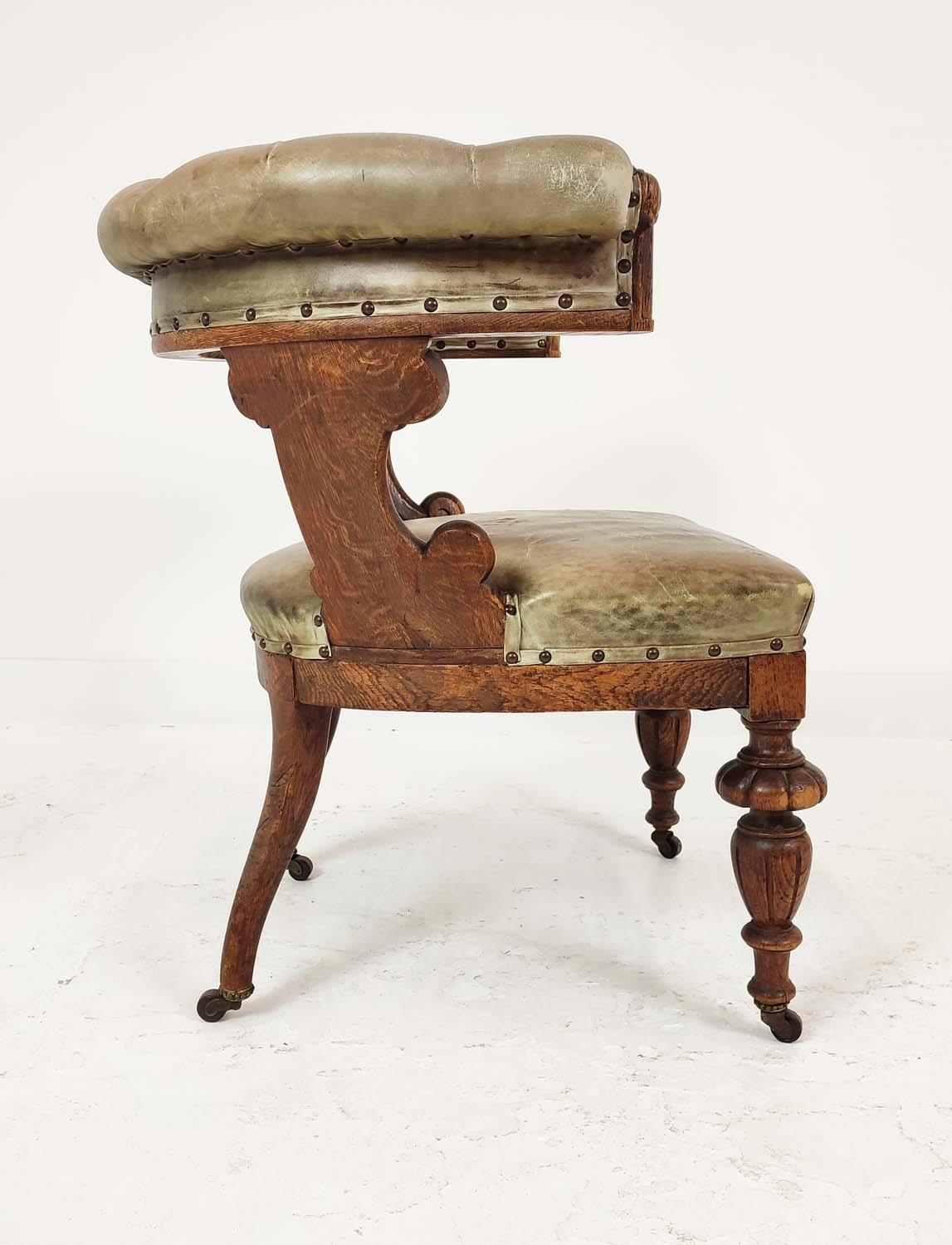 DESK CHAIR, Victorian with green leather upholstery and carved oak frame, 73cm W x 80cm H. - Image 7 of 10