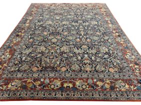 ANTIQUE KASHAN CARPET, 412cm x 315cm.