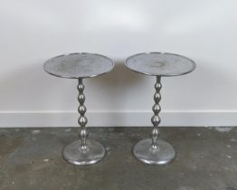 MARTINI TABLES, a pair, silvered metal, 60cm H x 40cm x 40cm. (2)