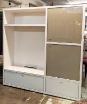 LIGNE ROSET MEDIA CABINET, white gloss with glass doors, 187cm H x 185cm W x 45cm D.