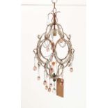 CHANDELIER, with a frame with glass beading and hanging coloured droplets, approx 50cm tall.