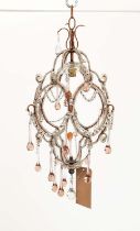 CHANDELIER, with a frame with glass beading and hanging coloured droplets, approx 50cm tall.