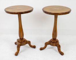 OCCASIONAL TABLES, a pair, Victorian walnut and marquetry with circular floral inlaid tops, 74cm H x