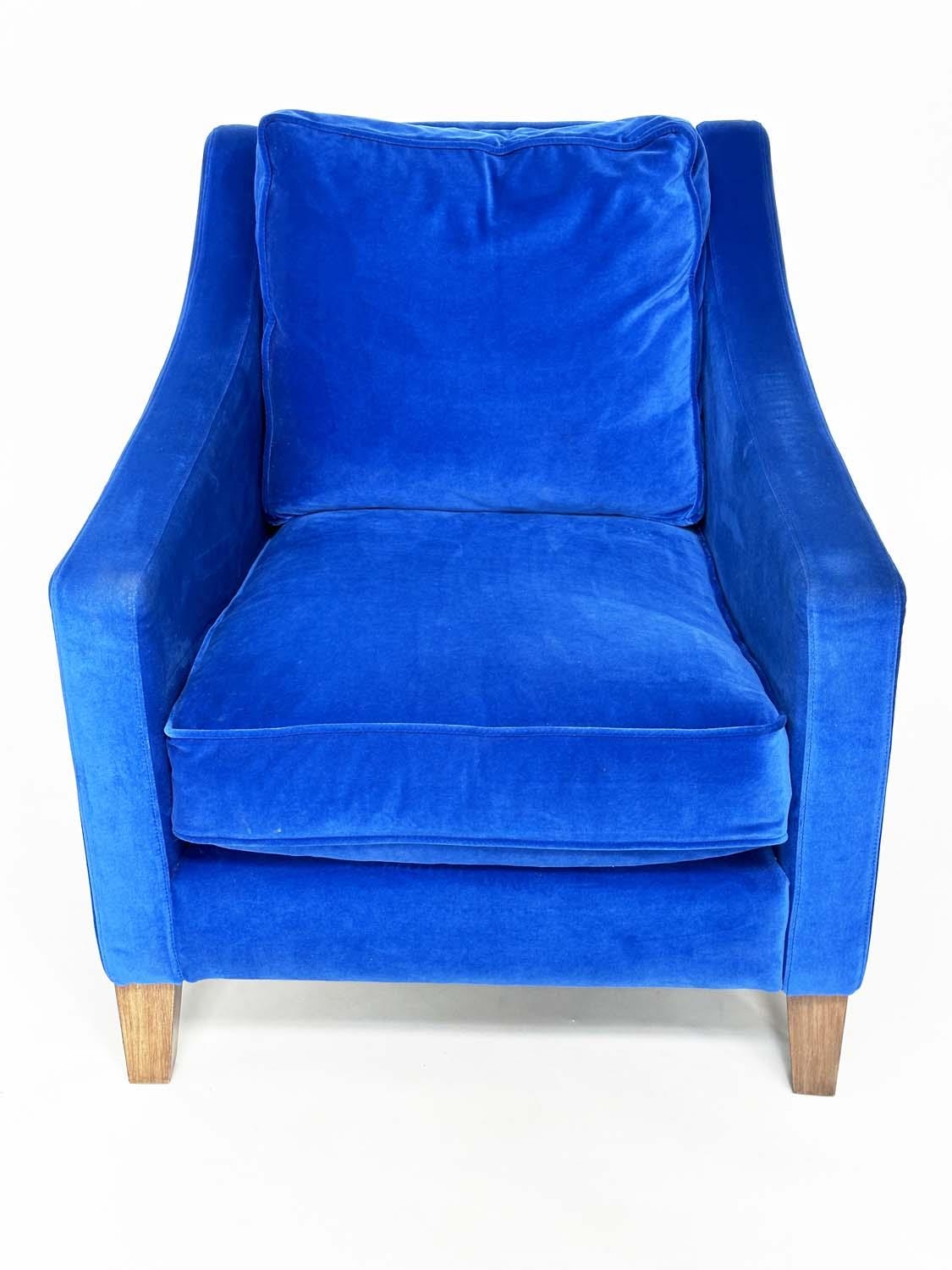 ARMCHAIR, traditional, blue velvet upholstered with soft cushions and tapering supports, Sofa.com, - Image 9 of 11