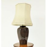 TABLE LAMP, glazed ceramic, with shade, 88cm H approx.